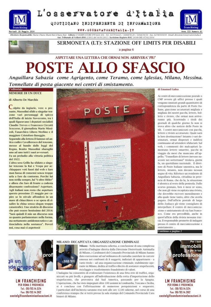 L'osservatore d'Italia edizione del 20 Maggio 2014